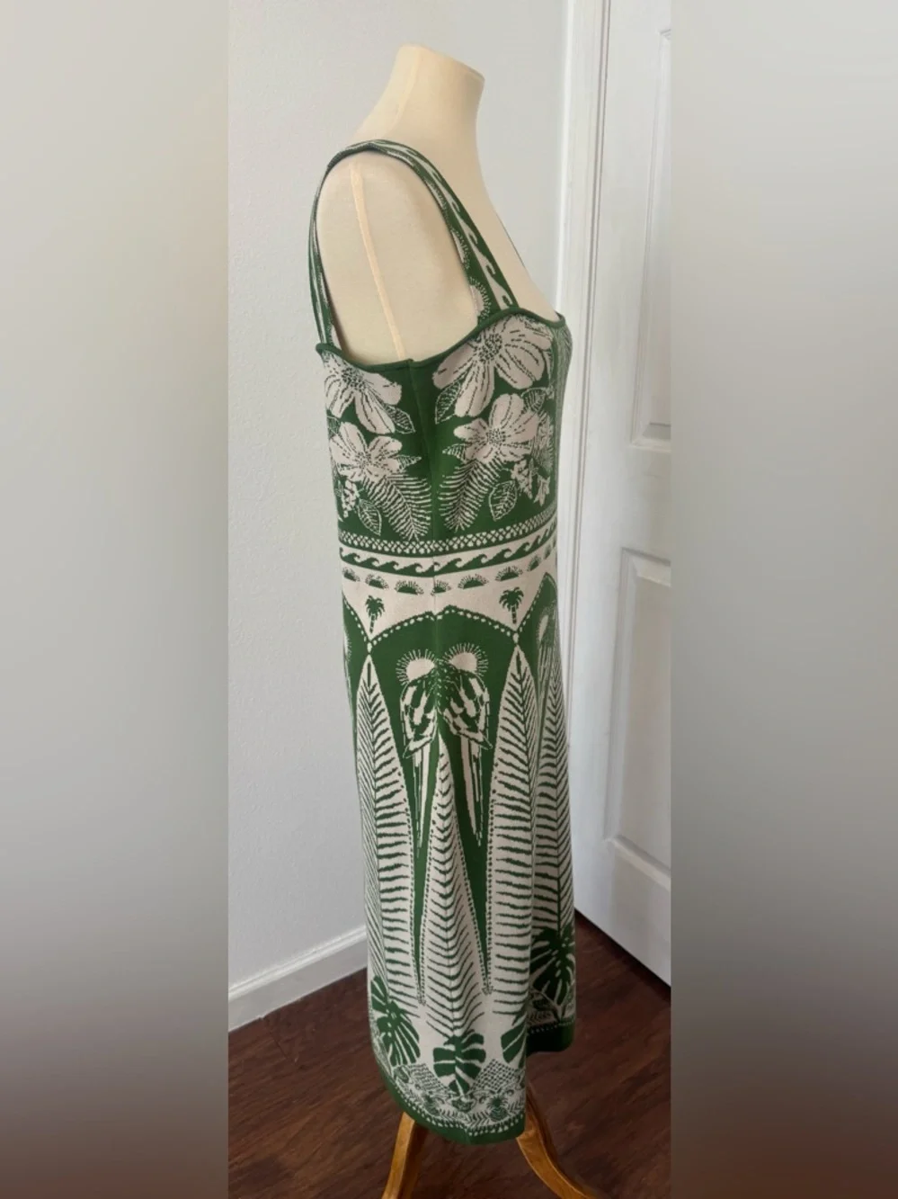 Farm Rio Macaw Jacquard Sweater Dress Fitted Square Neck Resort Vacation Large - Picture 4 of 12